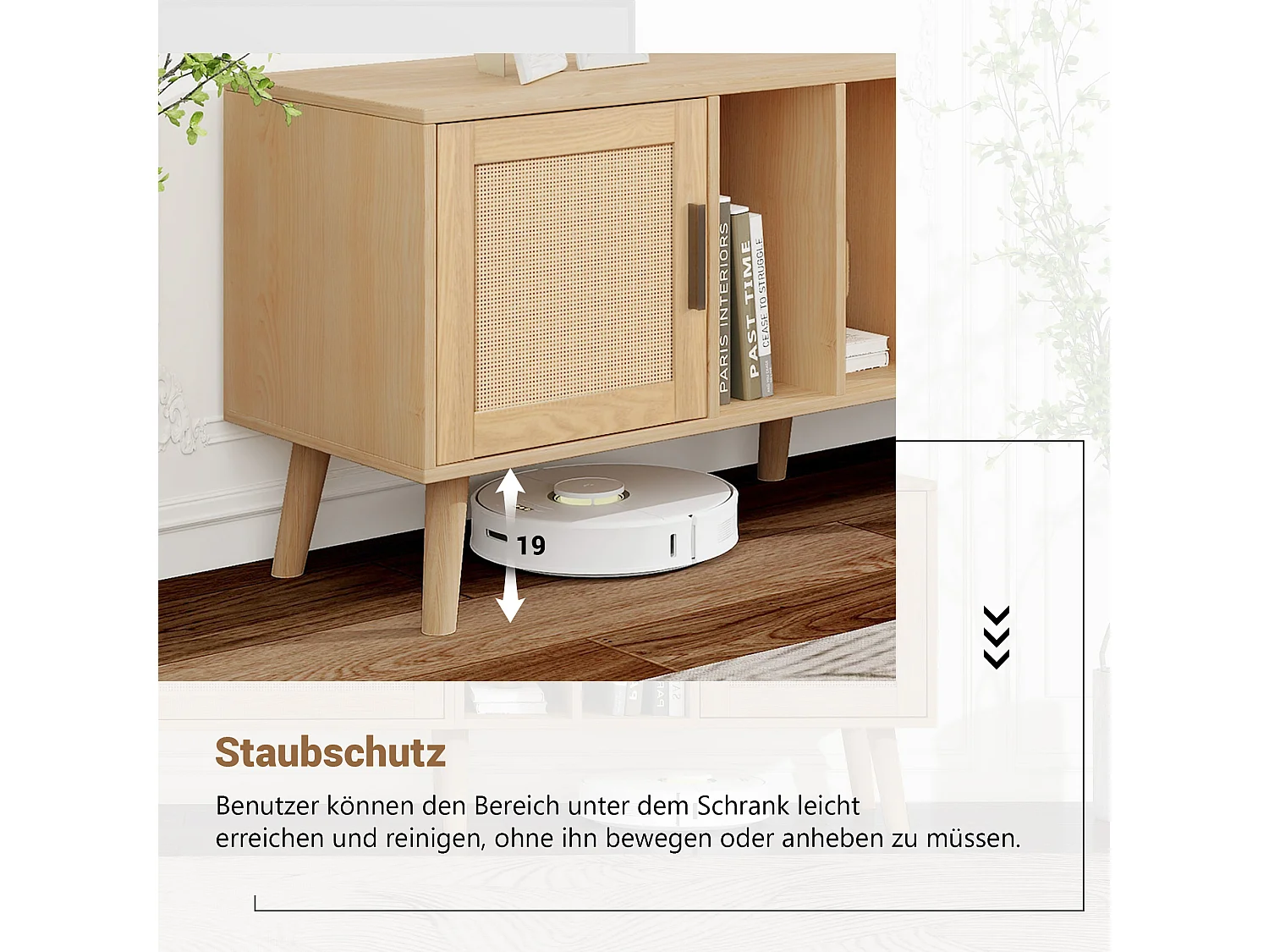 Mueble de TV de estilo natural de 180 cm con puertas de ratán para sala de estar con TV de 80 pulgadas