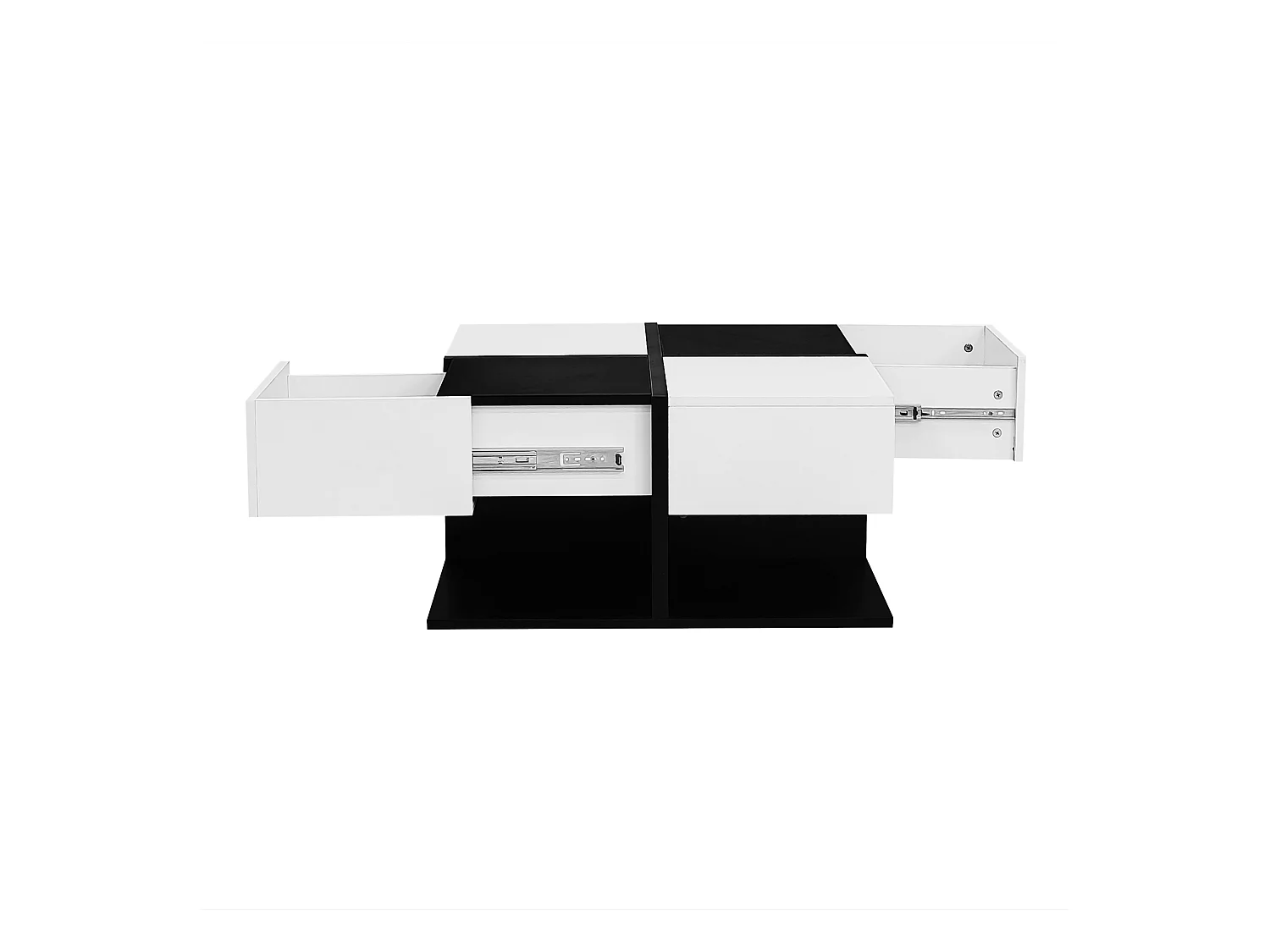 Table basse moderne noir et blanc 70×70×35,5 cm avec 2 tiroirs, table carrée salon avec rangement et finition brillante