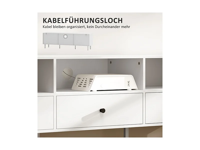 Mobile TV Bianco 140 cm 3 Tiroirs 3 Étagères Rangement pour Téléviseur 75 Pouces Salon