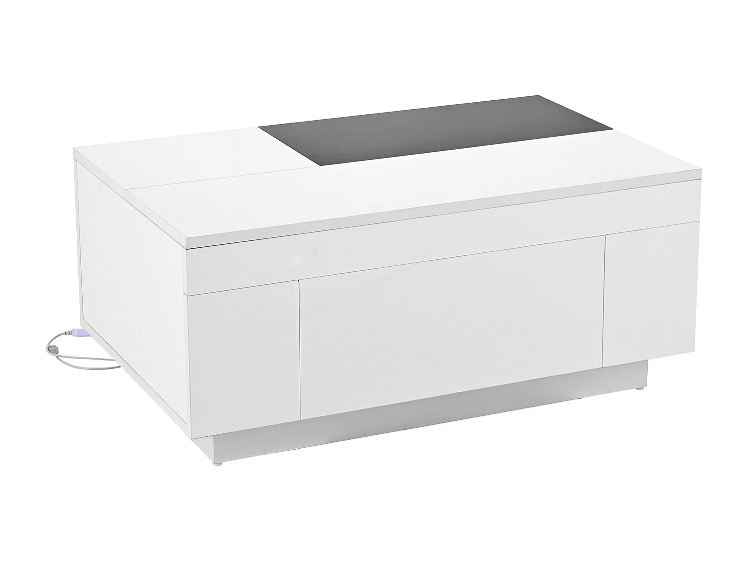 Table basse laquée avec LED, plateau extensible noir et blanc, rangement caché et bande lumineuse 16 couleurs
