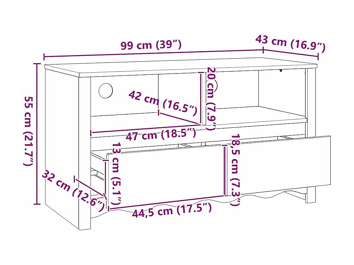 TV-Schrank Drammen Weiß 99 x 43 x 55 cm Massivholz Kiefer