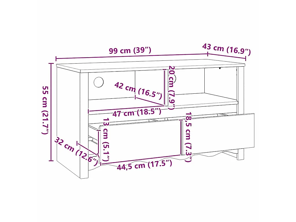 Meuble TV Drammen Blanc 99 x 43 x 55 cm Bois de pin massif