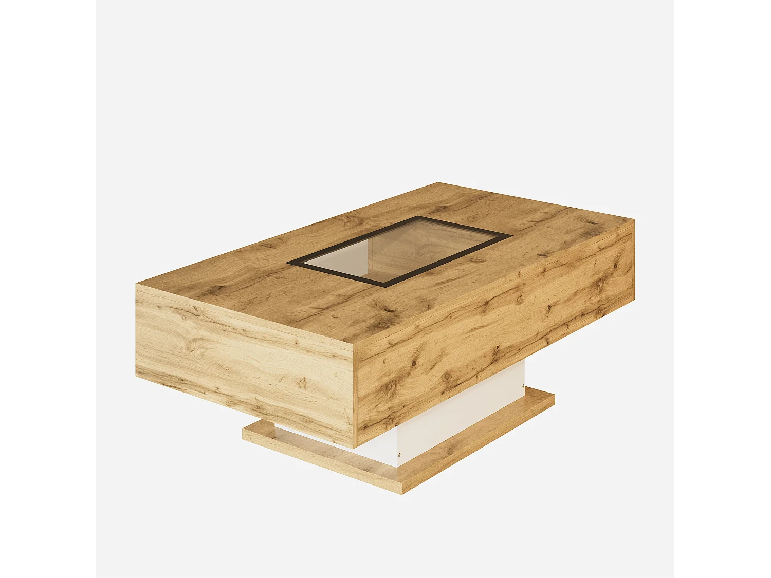Table basse avec éclairage LED multicolore, plateau en verre et 2 tiroirs