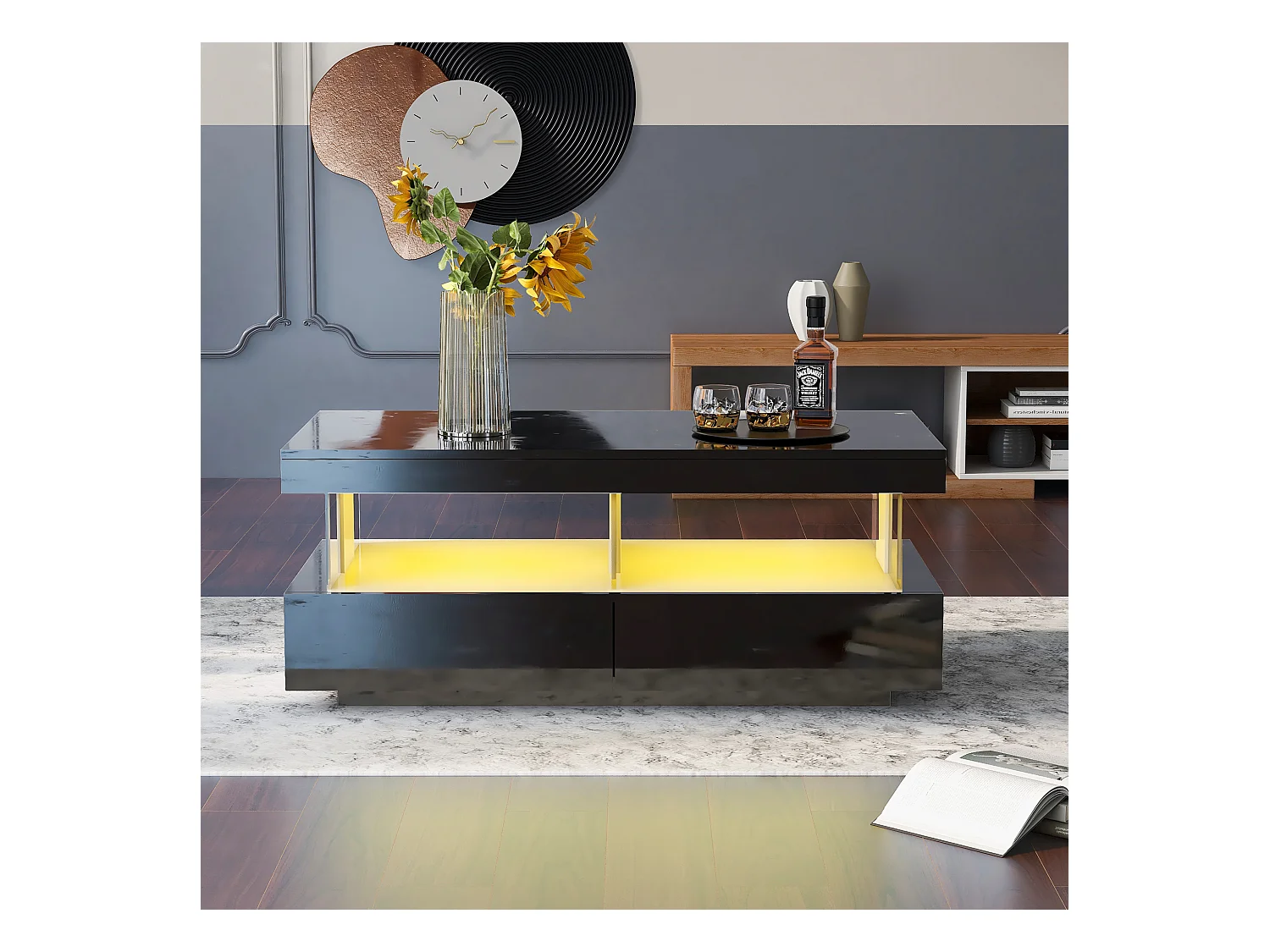 Table basse polyvalente haute brillance 100×60×49,5 cm, moderne pour salon, canapé, café ou thé, plateau durable, lisse et anti-rayures.