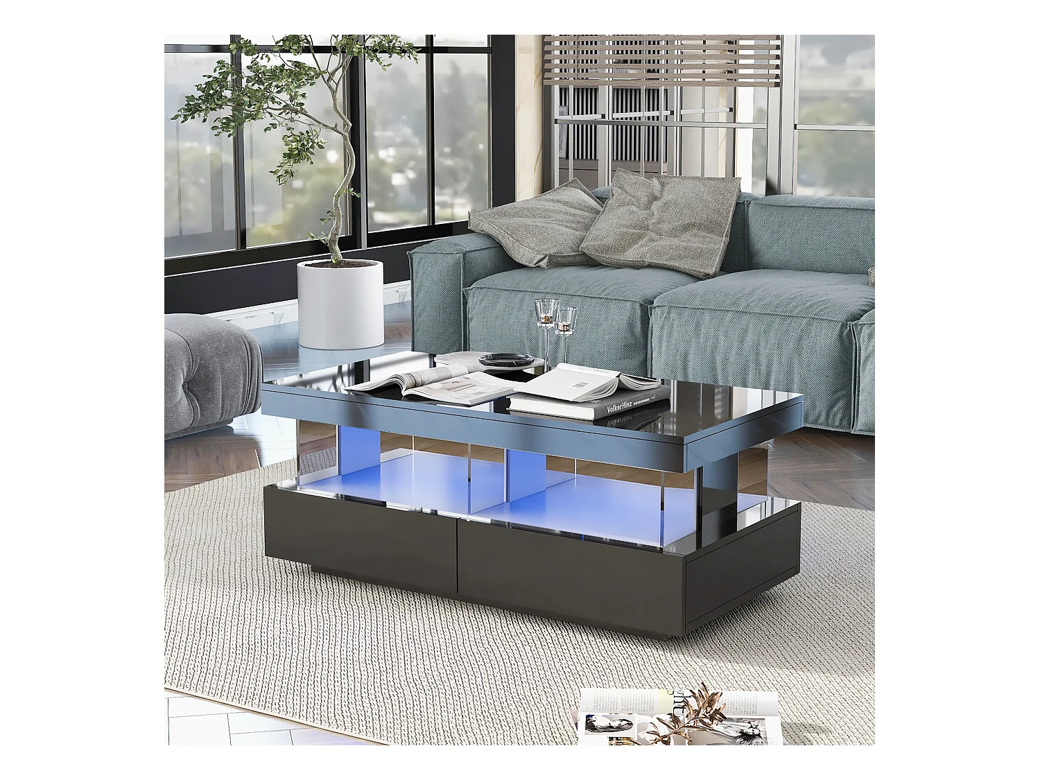 Table basse polyvalente haute brillance 100×60×49,5 cm, moderne pour salon, canapé, café ou thé, plateau durable, lisse et anti-rayures.