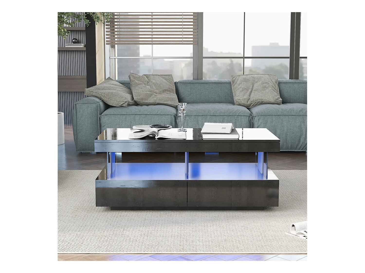Table basse polyvalente haute brillance 100×60×49,5 cm, moderne pour salon, canapé, café ou thé, plateau durable, lisse et anti-rayures.