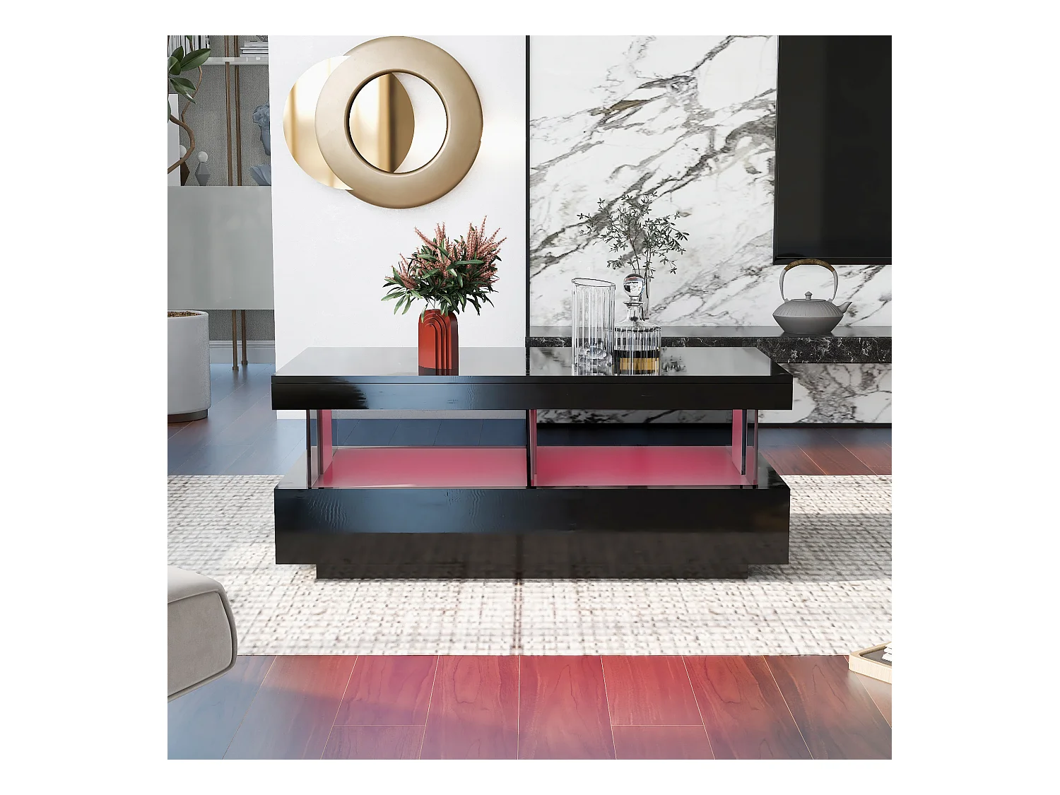 Table basse polyvalente haute brillance 100×60×49,5 cm, moderne pour salon, canapé, café ou thé, plateau durable, lisse et anti-rayures.