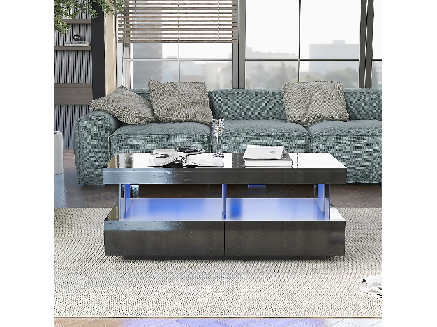 Table basse polyvalente haute brillance 100×60×49,5 cm, moderne pour salon, canapé, café ou thé, plateau durable, lisse et anti-rayures.