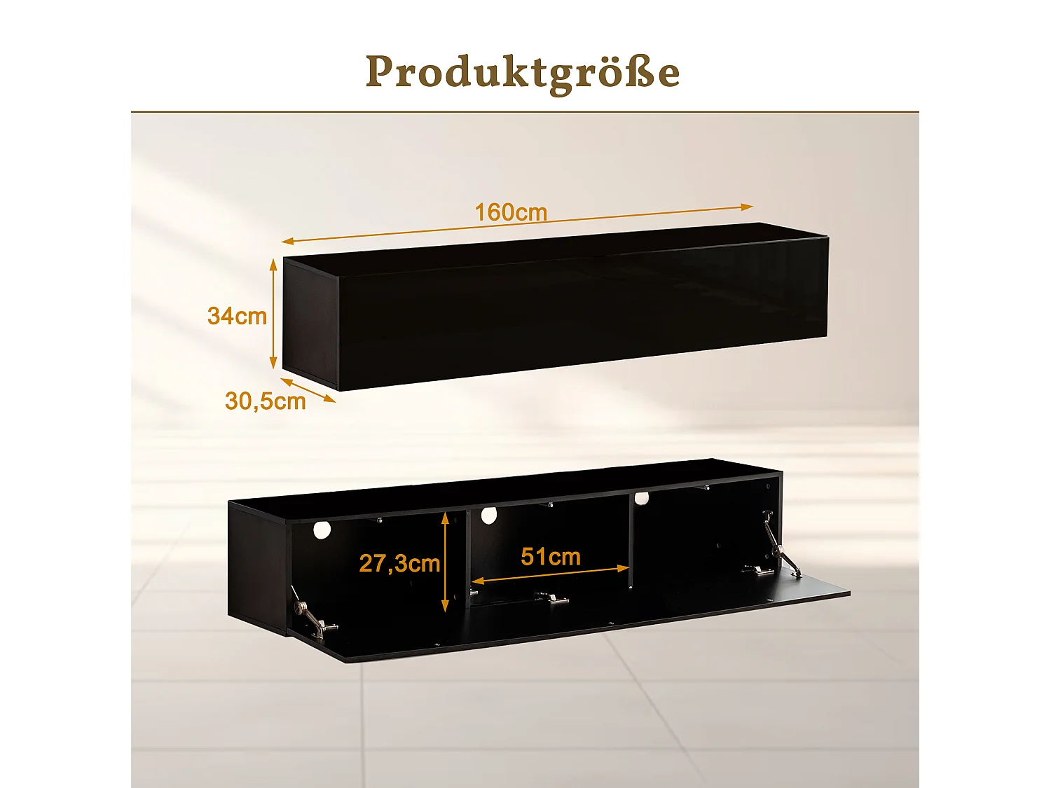 Móvel de TV preto de 160 cm para sala de estar, moderno, com portas de abrir por pressão