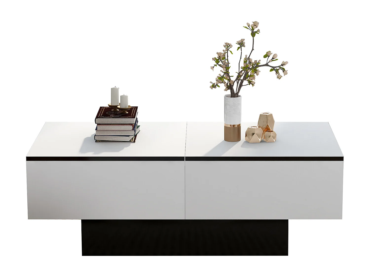 Table basse universelle pour salon, laquée avec table extensible et espace de rangement (blanc)