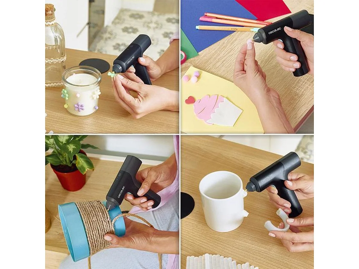 Pistola de silicona Cecotec Perfect Fix 360 FreeStyle 20 barras de silicona negro