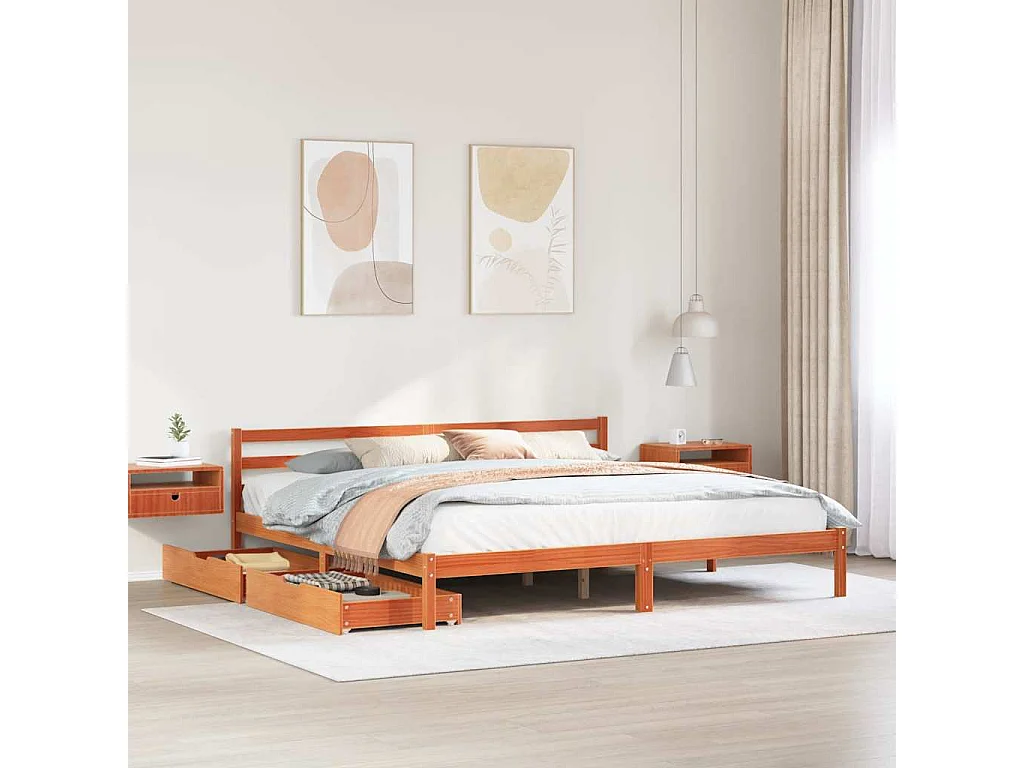 Letto senza Materasso Marrone Cera 200x200 cm in Legno di Pino