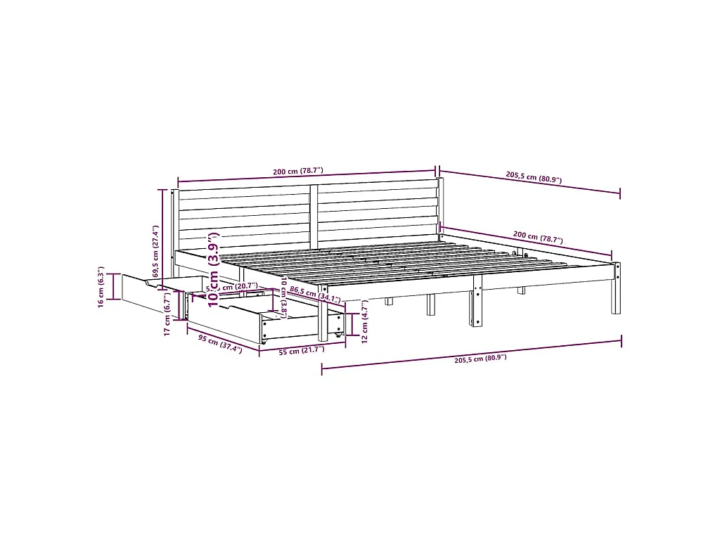 Bedframe zonder matras massief grenenhout wasbruin 200x200 cm