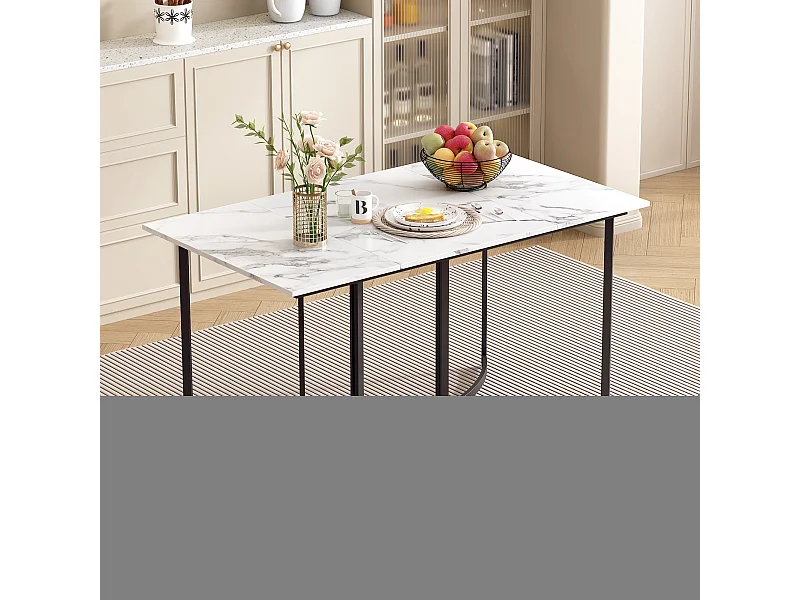 Mesa de jantar 140x80 cm efeito mármore branco pernas metálicas curvas reguláveis ​​cozinha sala de estar