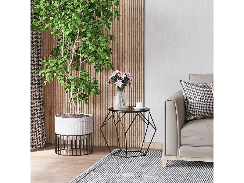 Mesa de centro redonda de metal com cesto de armazenamento 51x51x44 cm Sala de estar Quarto Preto