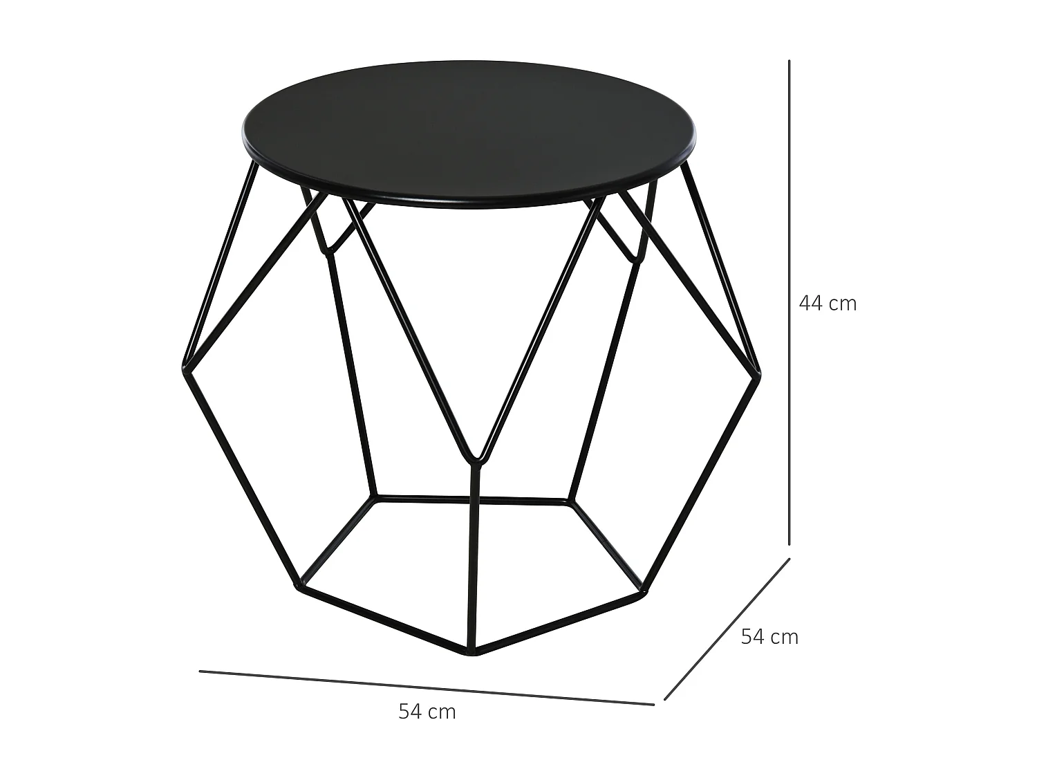 Mesa de centro redonda de metal com cesto de armazenamento 51x51x44 cm Sala de estar Quarto Preto