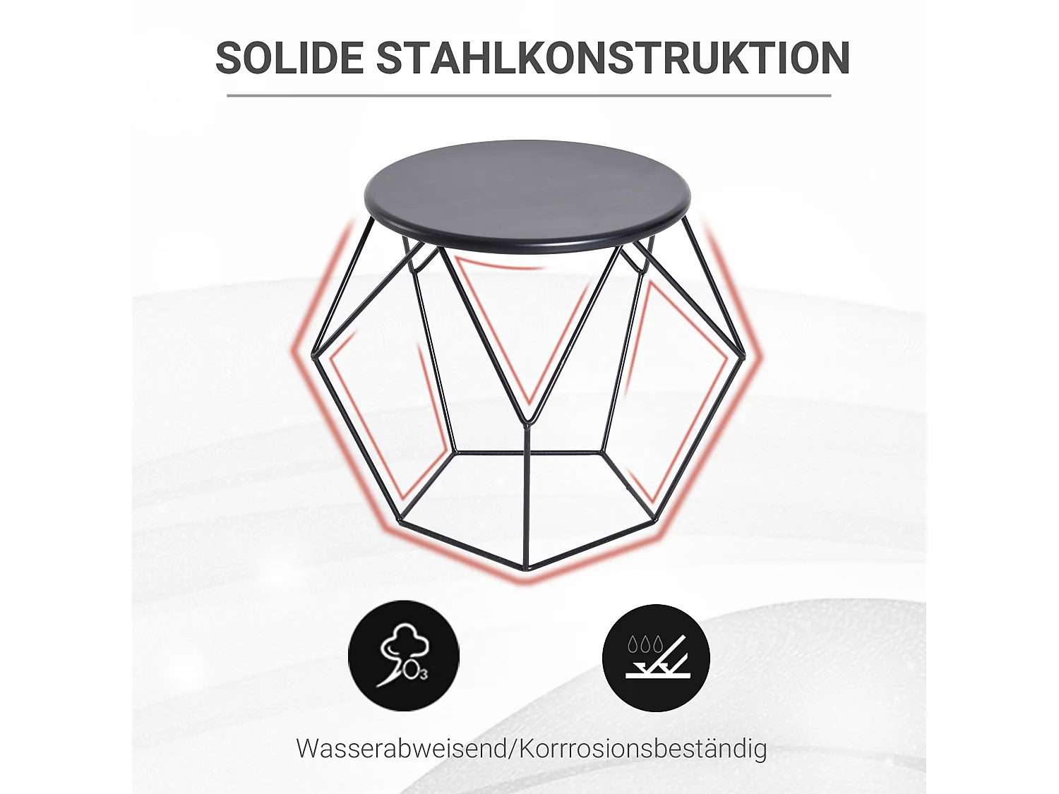 Mesa de centro redonda de metal com cesto de armazenamento 51x51x44 cm Sala de estar Quarto Preto