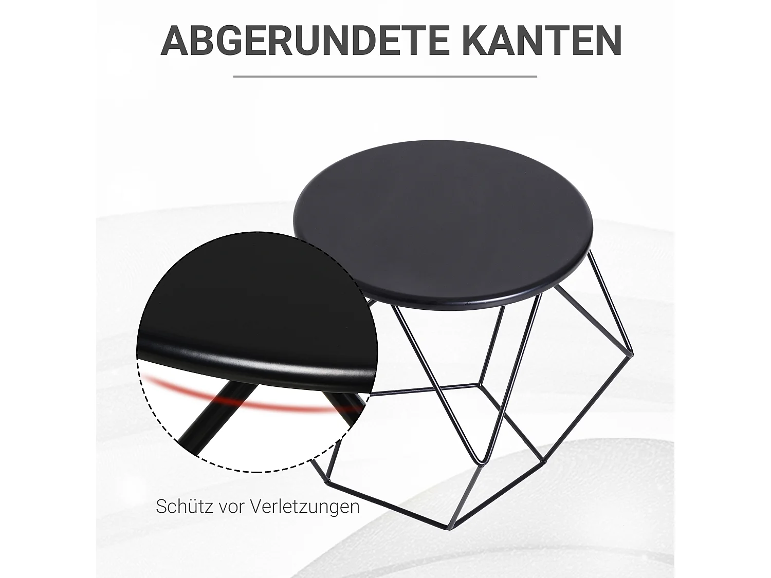 Mesa de centro redonda de metal com cesto de armazenamento 51x51x44 cm Sala de estar Quarto Preto