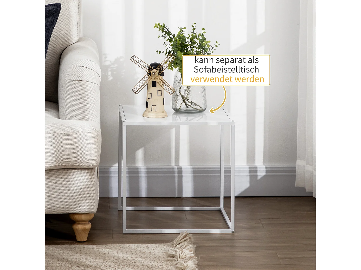 Set 2 tavoli bassi carrées métal blanc salon moderne multifonction avec rangement