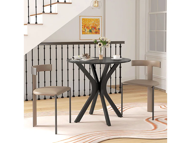 Mesa redonda de aço MDF preto para 2 pessoas, mesa de cozinha e sala de estar Ø78x75 cm