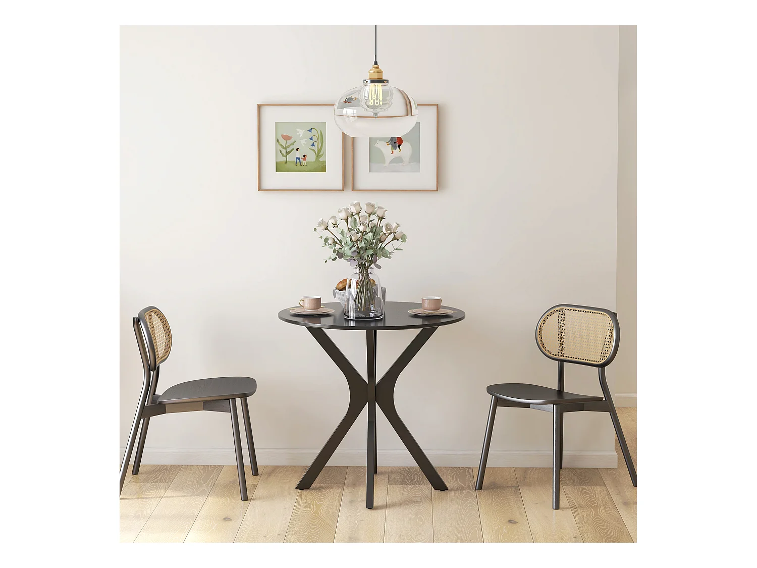 Mesa redonda de acero MDF negro para 2 personas, mesa de cocina y salón Ø78x75 cm