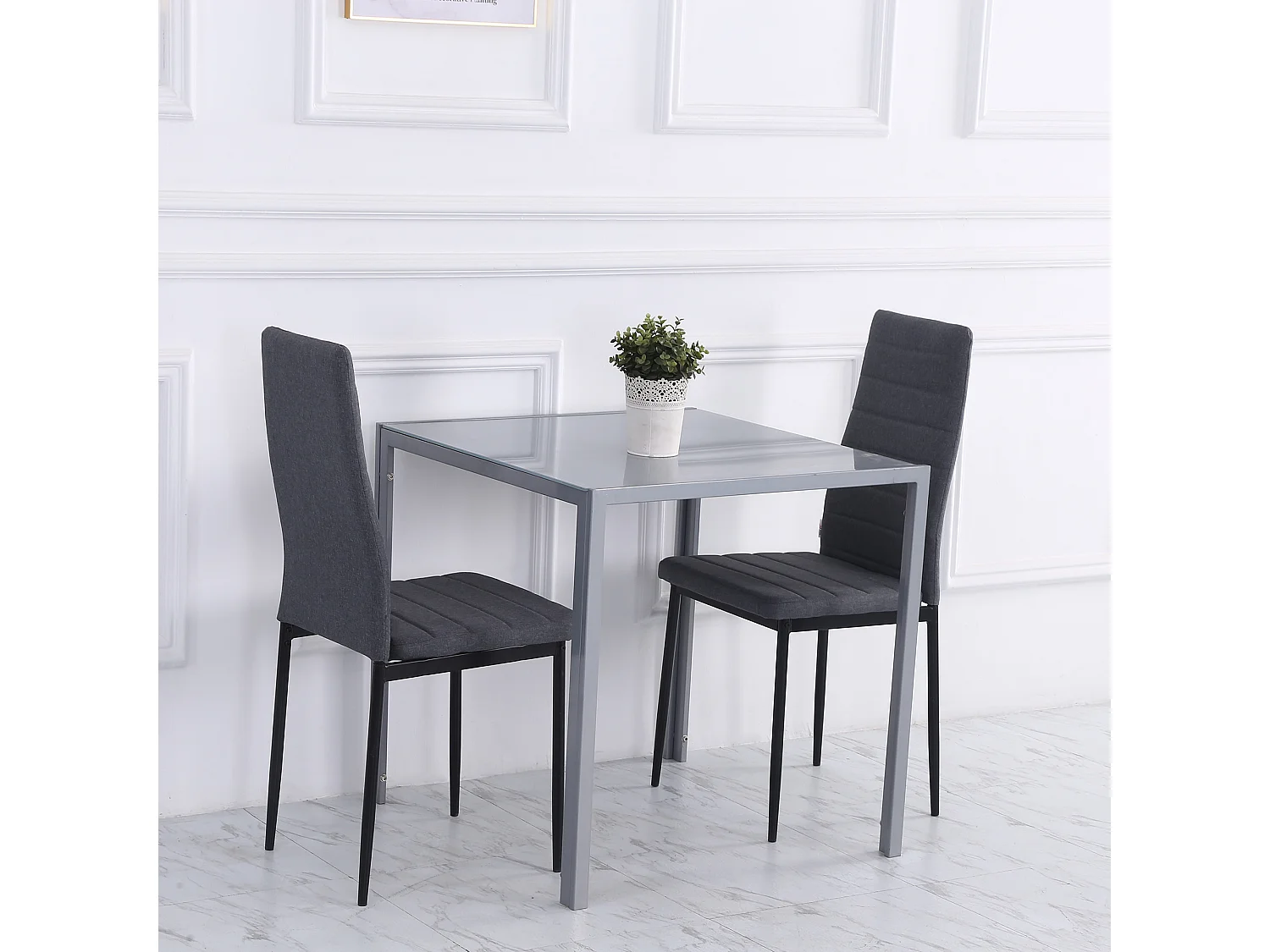 Mesa quadrada de vidro e metal para 4 pessoas cozinha sala de jantar 75x75 cm cinza