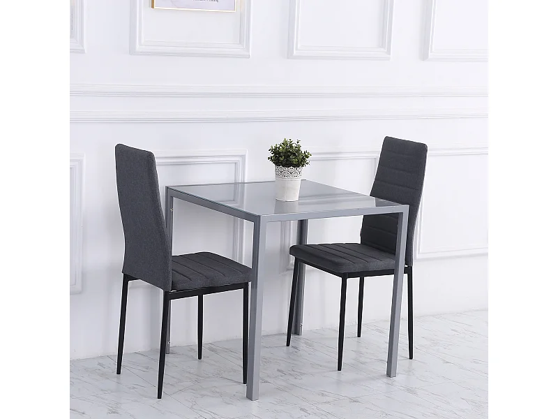 Mesa quadrada de vidro e metal para 4 pessoas cozinha sala de jantar 75x75 cm cinza