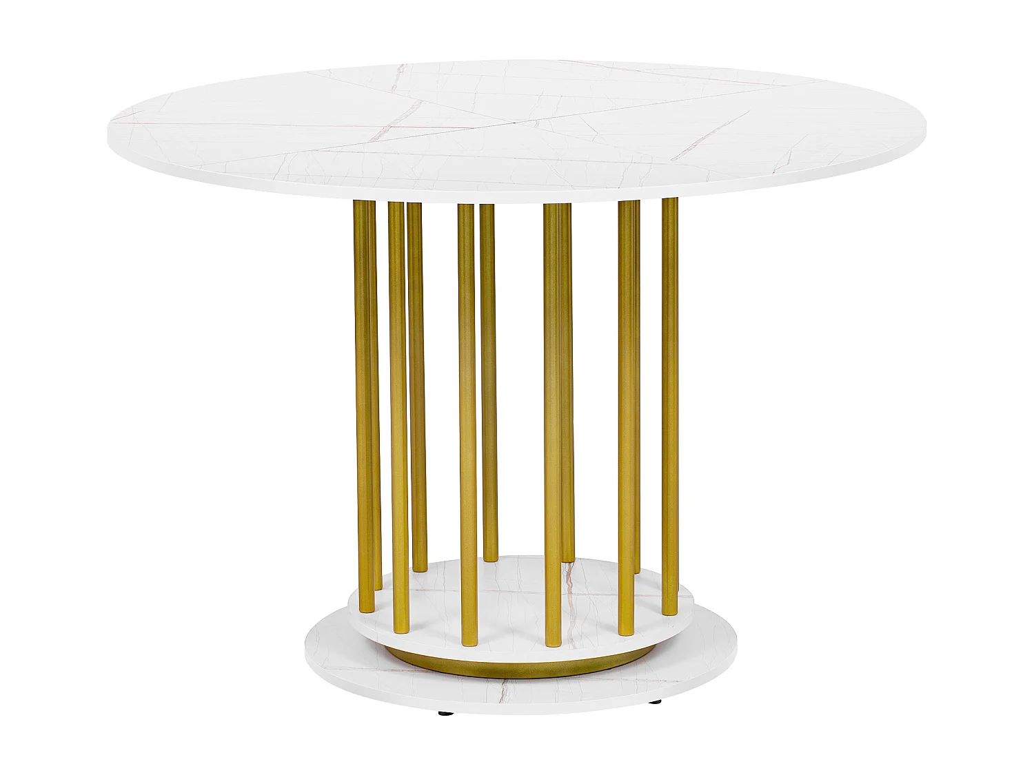 Tavolo rotondo in MDF e metallo 110 cm design moderno bianco e dorato per sala da pranzo