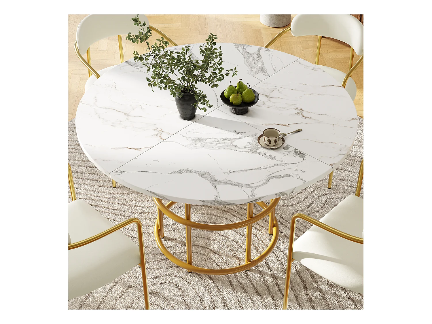 Mesa redonda MDF 100x100 cm comedor salón 4-6 personas patas metal dorado