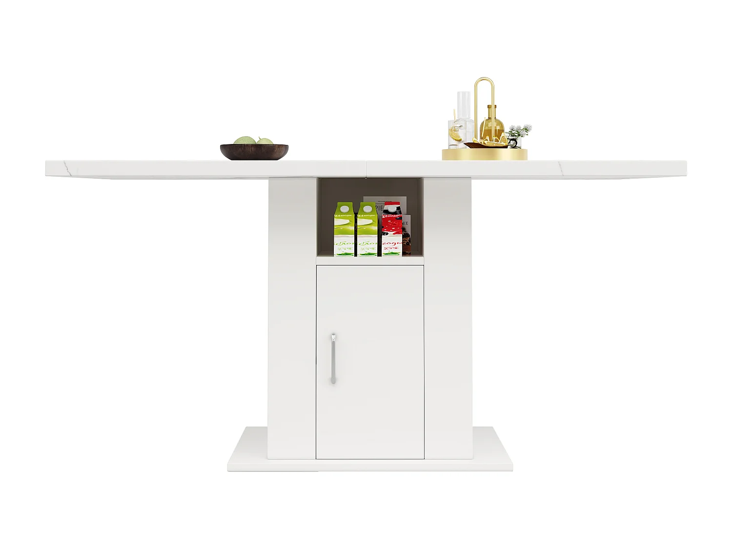 Mesa de comedor de MDF con 3 niveles de almacenaje para cocina, salón y encimera de mármol blanco, 140×75