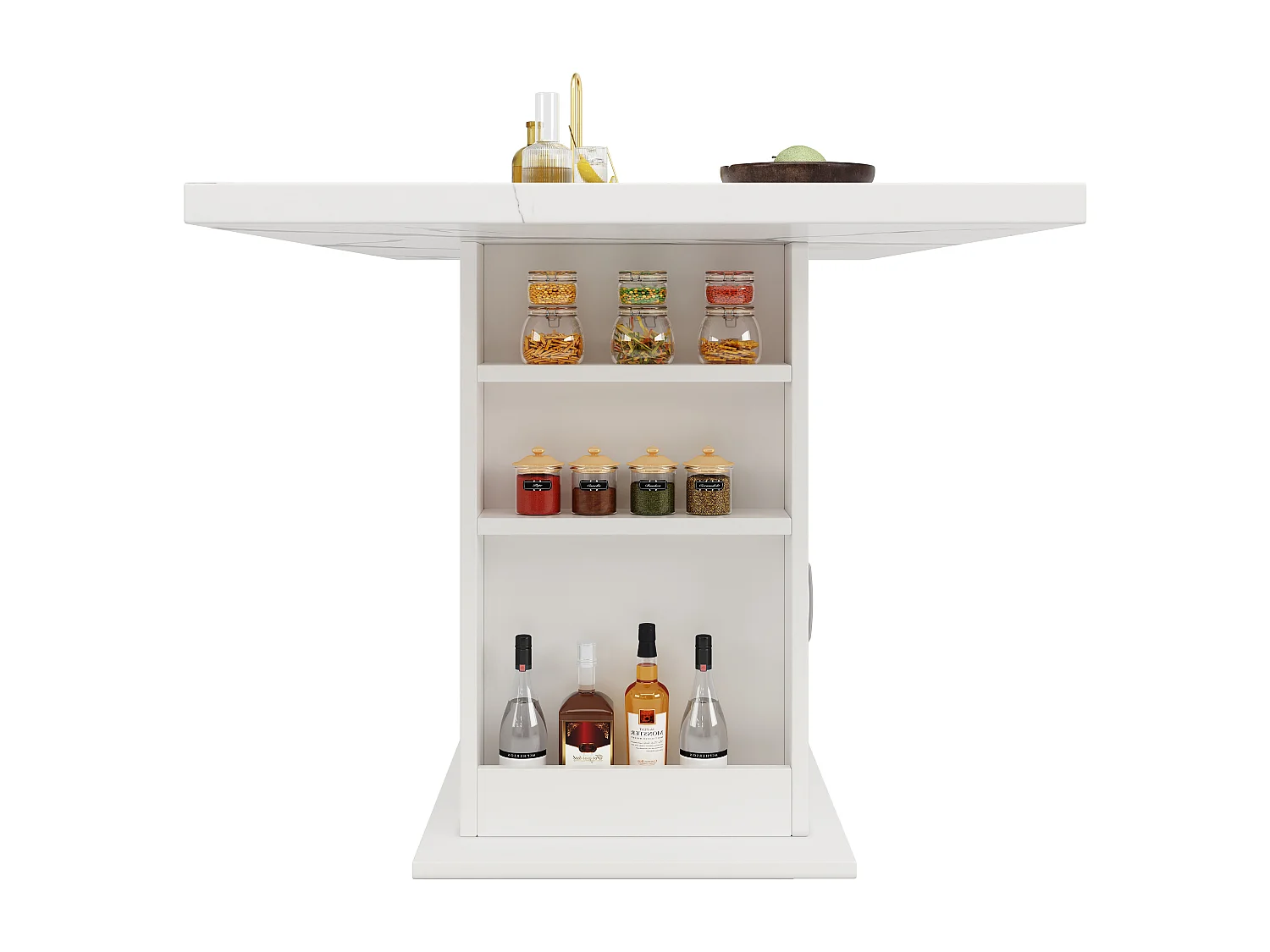 Mesa de comedor de MDF con 3 niveles de almacenaje para cocina, salón y encimera de mármol blanco, 140×75