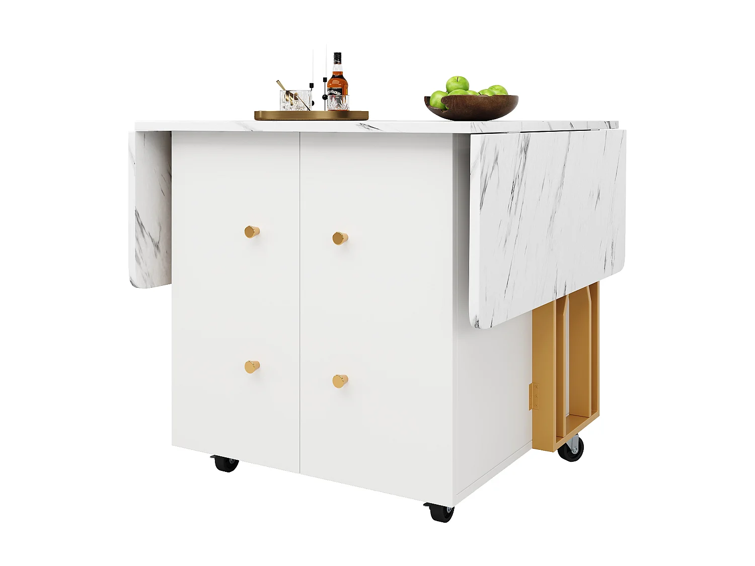 Tavolo repas pieghevole MDF marmo con rangement roulettes salon salle à manger 80-140 cm doré