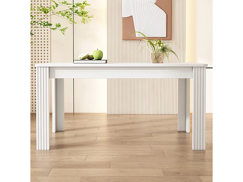 Mesa de jantar moderna retangular em MDF com quatro pernas, sala de jantar branca