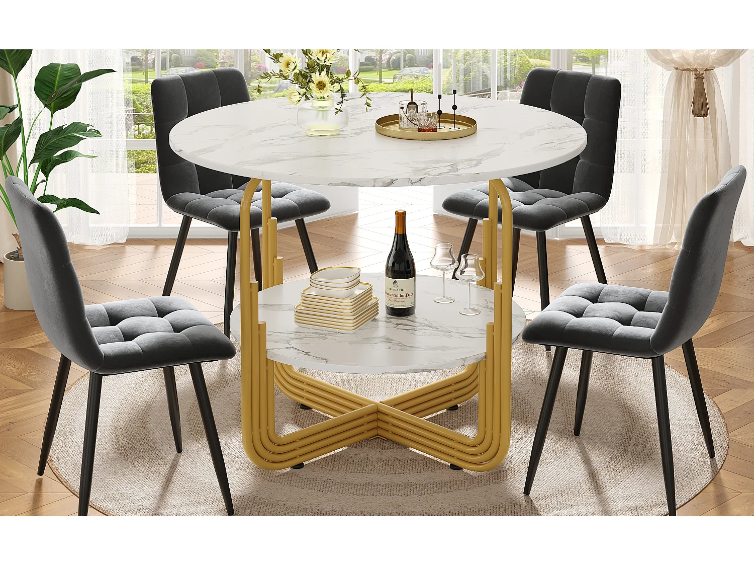 Tavolo rotondo 80×80×76 cm MDF marmo rangement métal cucina salone