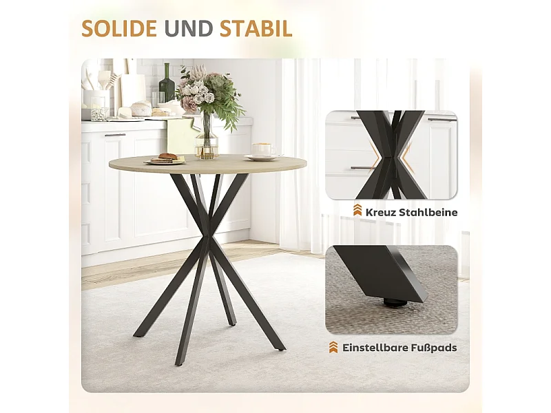 Mesa redonda industrial MDF e aço para 2 pessoas cozinha sala de jantar Ø80x75 cm carvalho