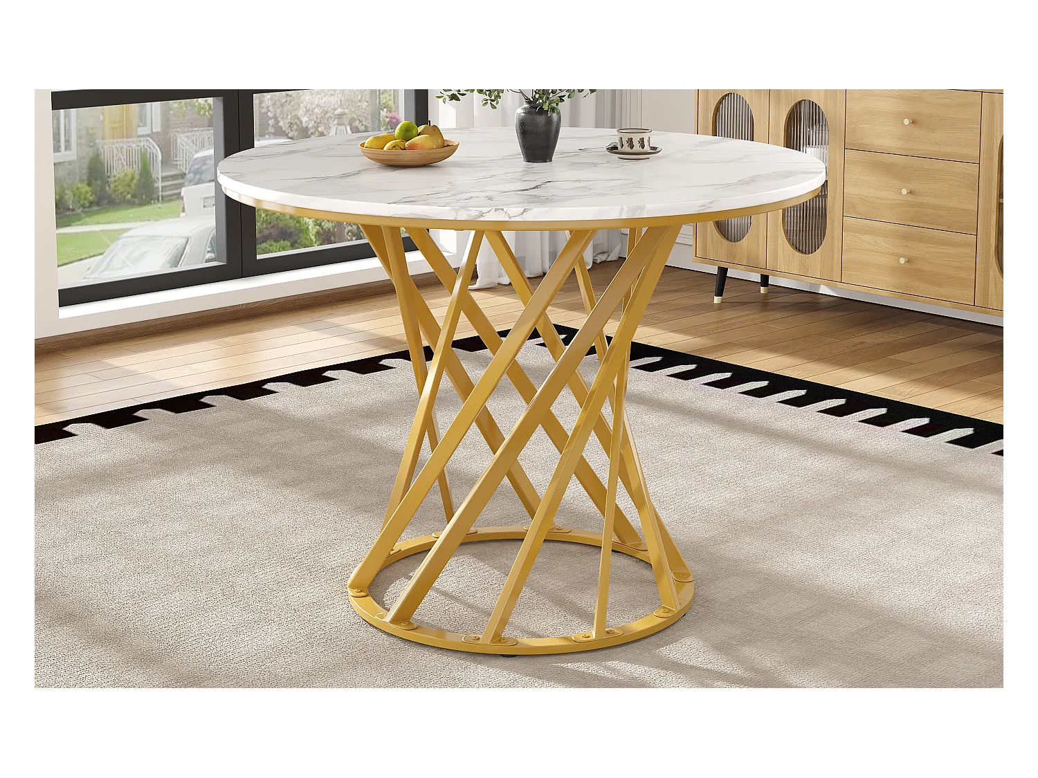 Tavolo rotondo 80×80×76 cm MDF marmo metallo cucina salon doré