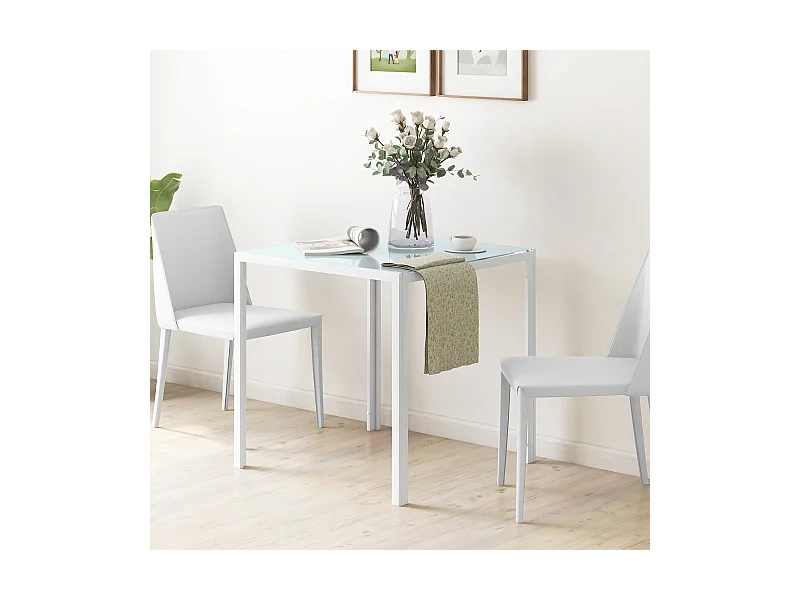 Mesa quadrada de vidro temperado metal 4 pessoas cozinha sala jantar 75x75x75 cm branca