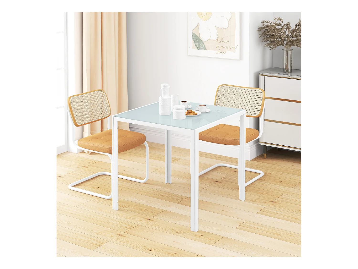 Mesa quadrada de vidro temperado metal 4 pessoas cozinha sala jantar 75x75x75 cm branca