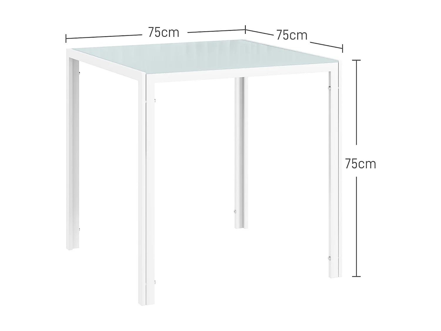 Mesa quadrada de vidro temperado metal 4 pessoas cozinha sala jantar 75x75x75 cm branca