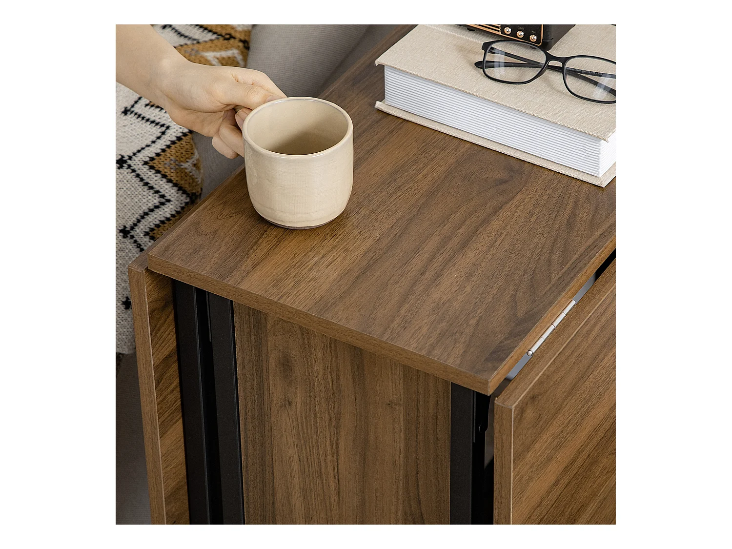Mesa de comedor plegable móvil de MDF para 6 personas con almacenamiento para espacios pequeños, madera clara