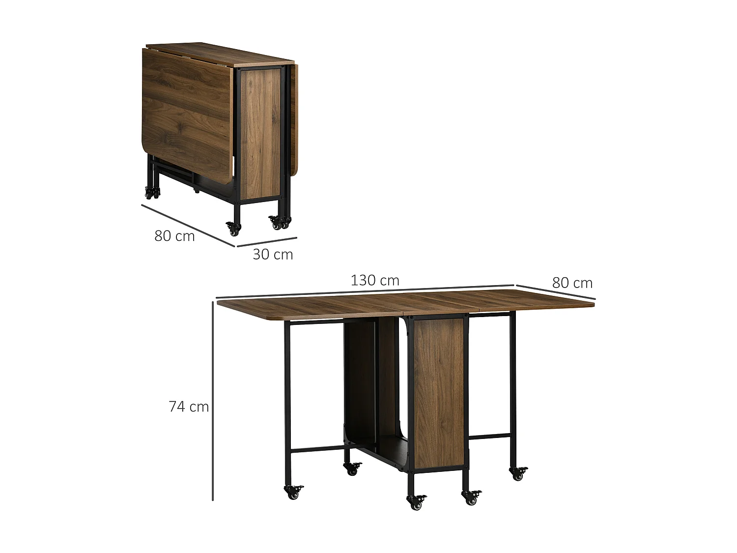 Mesa de jantar dobrável móvel em MDF para 6 pessoas com armazenamento para pequenos espaços, madeira clara