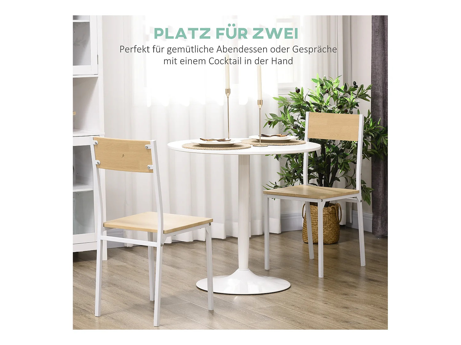 Tavolo rotondo in MDF e acciaio Ø70 cm, stile moderno per cucina e salone bianco