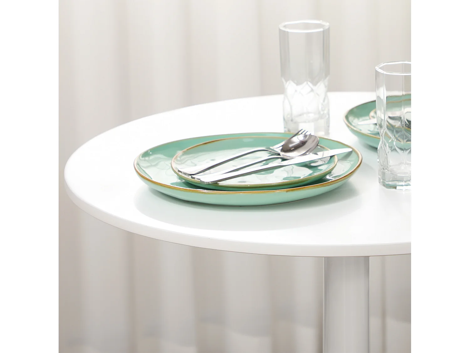 Tavolo rotondo in MDF e acciaio Ø70 cm, stile moderno per cucina e salone bianco