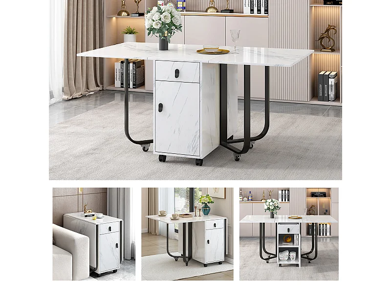 Mesa dobrável MDF metal com gavetas armazenamento cozinha sala branco preto