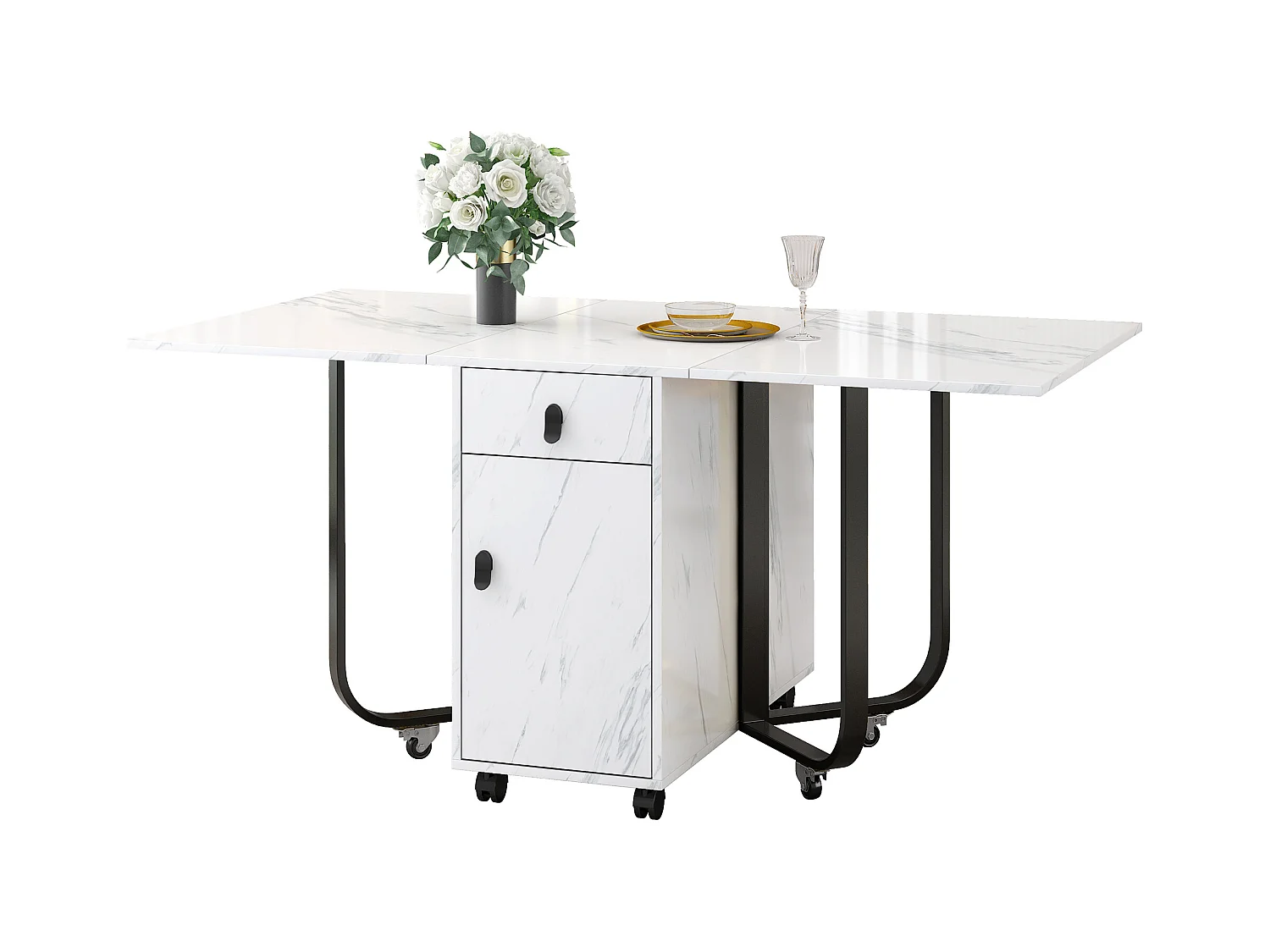 Mesa dobrável MDF metal com gavetas armazenamento cozinha sala branco preto