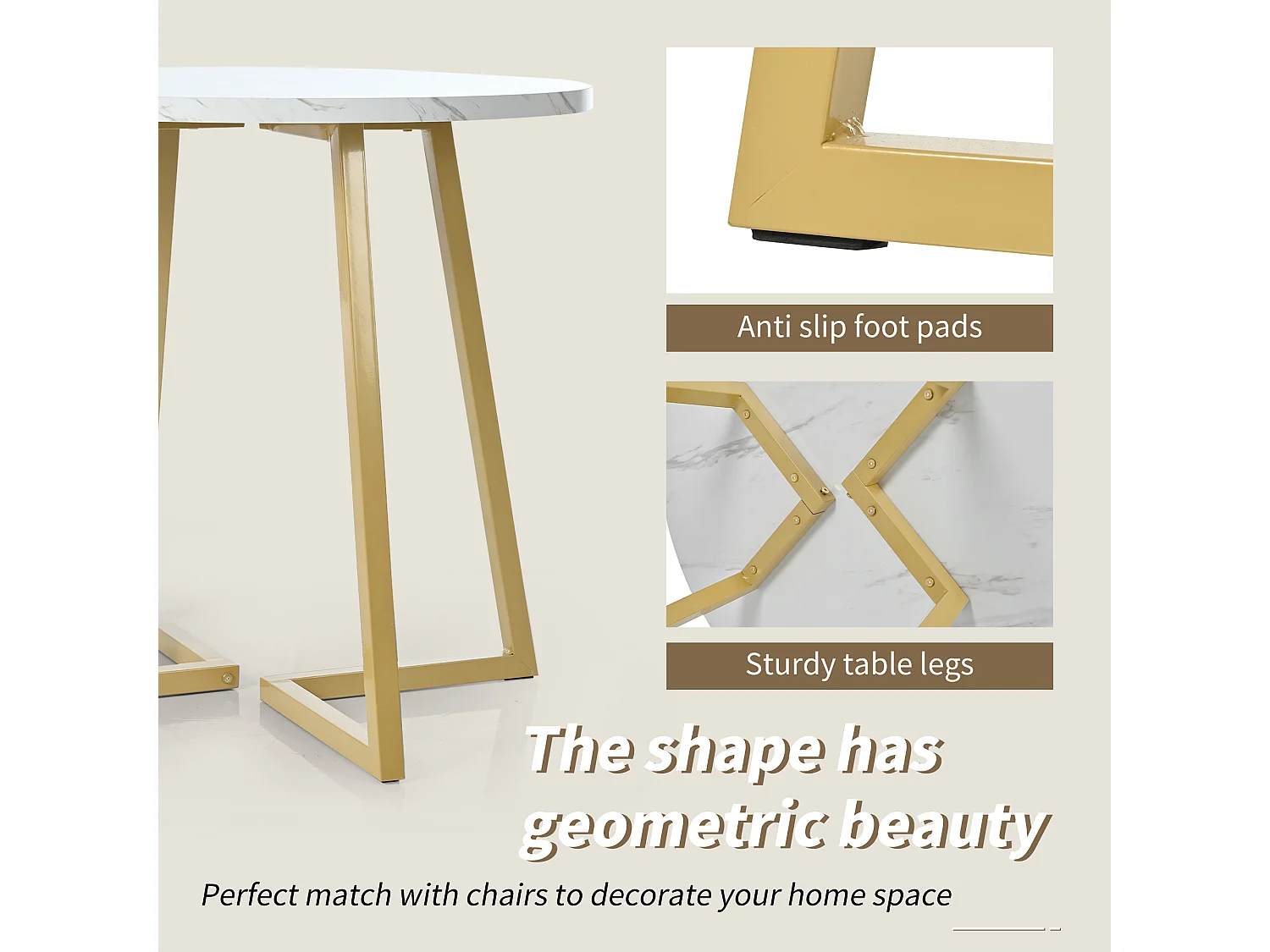 Mesa redonda MDF metal mármore design 80cm cozinha sala branco ouro