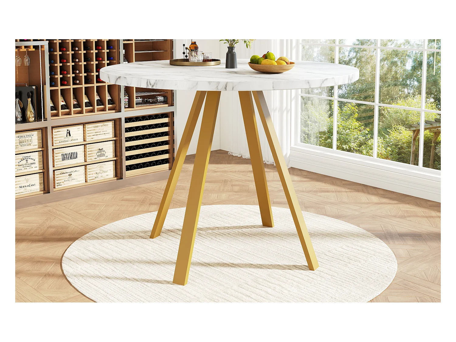 Tavolo rotondo 80 cm MDF metallo bianco marmo dorato per salone salle à manger 4 persone