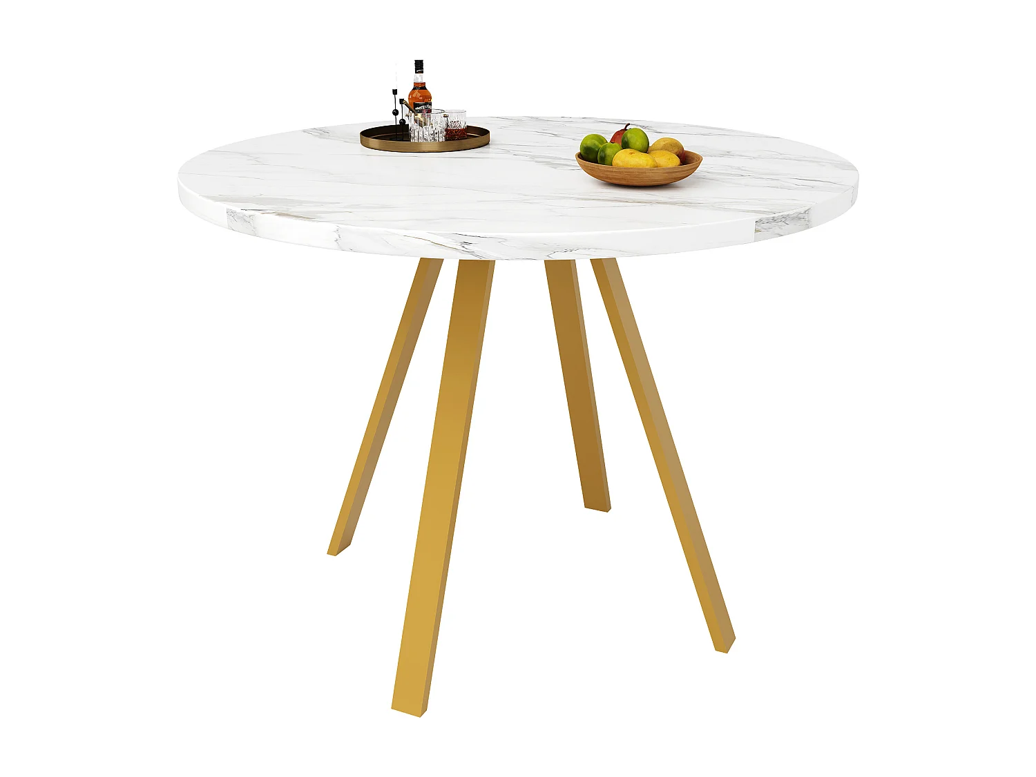 Tavolo rotondo 80 cm MDF metallo bianco marmo dorato per salone salle à manger 4 persone