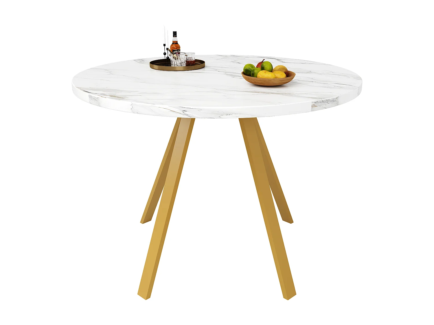 Tavolo rotondo 80 cm MDF metallo bianco marmo dorato per salone salle à manger 4 persone