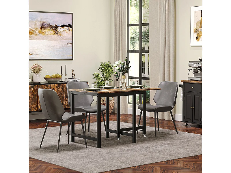 Tavolo pieghevole in metallo e legno con roulette, tavolo da cucina e sala da pranzo 118x70x76,5 cm